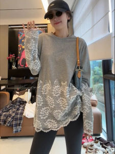 Spring New Elegant French Lace Spliced Long Sleeve T-Shirt
