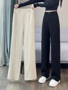 Thickened Fleece Wide Leg Pants Casual Straight Leg Girls Pants Autumn Winter High Waist Long Pants Sweet Style No Brand