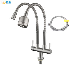 Vòi rửa chén lạnh 2 đầu xả vòi tăng áp inox 304 HOBBY Home Decor LX2D