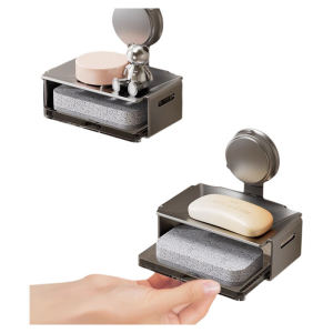 Space Aluminum Soap Dish Bathroom Wall Mounted Suction Cup Soap Holder Drainage Box with Storage Toilet Bathroom Accessories