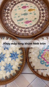 Khay Mây lòng khảm hình tròn đựng hoa quả thức ăn (KBT008KM)