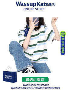 เสื้อยืดคอกลมแขนสั้นผ้าฝ้ายแท้สไตล์อเมริกันย้อนยุค Wassupkates สำหรับผู้หญิง ฤดูใบไม้ผลิและฤดูร้อน ดีไซน์เก๋ไก๋ แขนสั้น ทรงหลวม