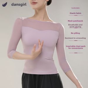 DAN’S GIRL | Five-Sleeve Transparent Mesh Ballet/Ethnic Dance Stretchable Waist-Trimming Top