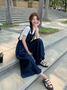 High Waist Thin Denim Overalls Womens Casual Loose Wide Leg Nine Point Pants Two Piece Set Summer New Style Commute Korean Version