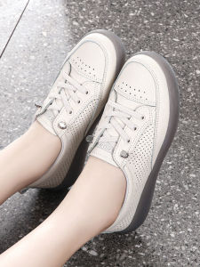 Leather Flat Shoes Womens Summer New Style Casual Cross Buckle Soft Bottom Anti-slip Breathable Cow Tendon Odor-resistant Flats