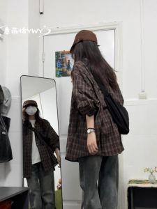 2025 Spring Summer Plaid Long Sleeve Womens Shirt Loose Fit Korean Style Commute Fashion Sun Protection Outerwear Coat