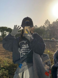 XIANGBAIWEI | Fluffy Heart Letter Fleece Sweatshirt