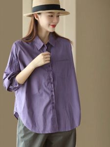 เสื้อเชิ้ตแขนยาวทรงหลวมสไตล์ลำลองสำหรับผู้หญิง สีสันสดใส ทรงปกติ กระดุมแถวเดียว ทรงหลวม ฤดูใบไม้ร่วง 2025