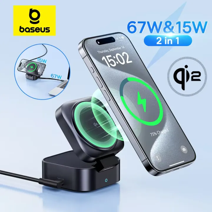 Baseus Qi2 15W Magnetic Wireless Charger 67W 2-in-1 Phone Laptop Fast Charging Dock Station For Macbook iPhone 17 16 14 15 Samsung