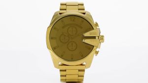 Diesel Mens Mega Chief Chronograph Watch ( DZ4662 ) - Quartz Gold Case Round Dial 26 MM Gold Stainless Steel Band