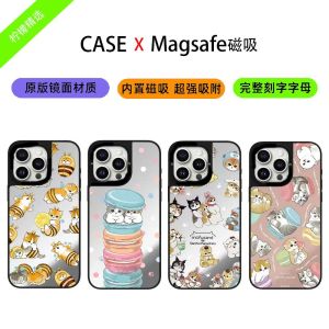 Cute Cat Mirror Surface iPhone Protective Case Magnetic Absorption Shockproof Environmentally Friendly Decomposable