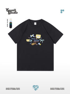 Guozii Japanese Style Simple Cartoon Print Short Sleeve round Neck T-Shirt Womens Casual Top Fashion Summer Cotton Tee