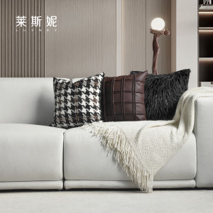 Designer Luxury Leather Pillow Cover Sofa Living Room Square Cushion Case High End Feels Plaid Pattern Elegant Classy Tones