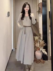 Fancy Autumn Long Sleeve Dress Womens Clothing 2024 New Arrival Elegant Korean Style Inner Matching Overcoat Wear Long Dress