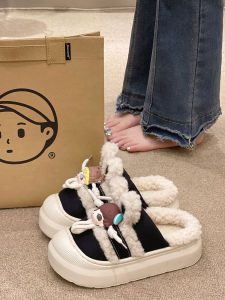 Womens Cotton Slippers Winter Outer Wear Cute Girl Rabbit Eared Home Indoor Non-Slip Fleece-lined Plush Warm Slippers