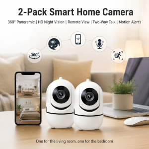 2PC FHD Smart WiFi Indoor Security Camera FULL Color Night Vision Motion & Human Detection 2-Way Audio Cloud/Local Storage