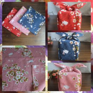 Japanese Style Cotton Dragon Boat Festival Bunny in Flowers Sushi Bento Box Wrapping Cloth New Year Gift Wrapping Cloth 52