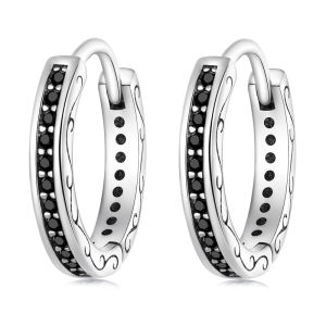 BAMOER ต่างหูเงินแท้925สีดำ Zircon Ear Clips Pave Setting CZ ต่างหูสไตล์ยุโรปสำหรับผู้หญิงของขวัญ (for Women)