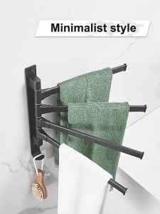 Rotating towel rack without holes bathroom black bathroom folding movable towel bar