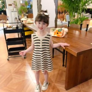 WANDER เสื้อผ้าเด็กผญ ชุดเจ้าหญิงเด็ก การออกแบบลายทางแฟชั่น สาว 2025 ใหม่สบาย ๆ สวมใส่ระบายอากาศที่เรียบง่ายกระโปรงลาย