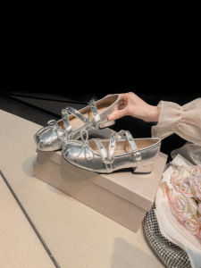 New French Style Bow Mary Jane High Heels Silver