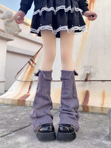 Y2K Trendy Knitted Socks Grey Subculture Hole Design Middle-Length JK Socks for Girls Warm Pure Color Personality Style