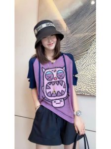 เสื้อยืดคอกลมแขนสั้นผ้าฝ้ายแท้สไตล์เกาหลีสำหรับผู้หญิงในช่วงฤดูร้อนปี 2024 เสื้อผ้าทำงานแบบลำลองที่สวมใส่สบาย