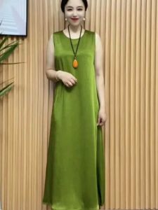 Summer Loose Fit round Neck Sleeveless Long Vest Dress Pure Color Maternity Wear A-Line Gown Comfortable plus Size Clothing