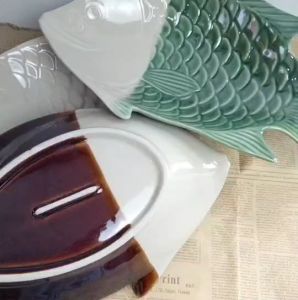 จานปลา จานเซรามิค จานกระเบื้อง จานเซรามิคลำปาง ขนาด กว้าง 8.5 นิ้ว ยาว 14 นิ้ว สูง 3 นิ้ว เข้าไมโครเวฟได้