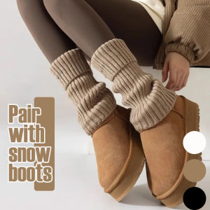 Womens Warm Leg Warmers - Thick Ribbed Winter Leggings Brown Stripes - Machine Washable. Suitable for cold weather womens wi