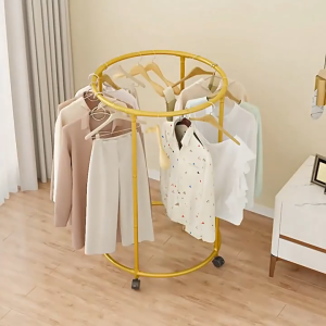 Floor Drying Rack with Wheels 360° Rotating Metal Clothing Shelf Movable Towel Standing Rack for Bedroom Laundry Room Household