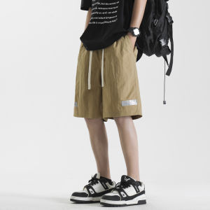 กางเกงขาสั้นทรงหลวมสไตล์อเมริกันสำหรับผู้ชาย กางเกงขายาวทรงตรงสีดำ กางเกงขายาวลำลอง 5 นิ้ว ทรงหลวม กางเกงขายาวลำลอง