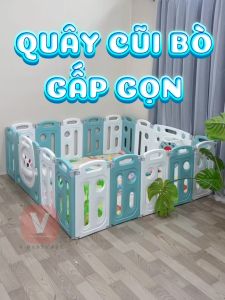 Quây Cũi Nhựa Gấp Gọn Cho Bé V-BABY 2026 Hình Con Bò - Kèm Quà Tặng