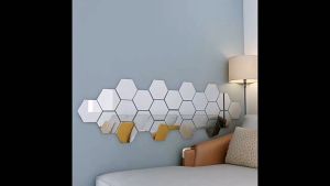 1PC 7 * 8 * 4 cm Modern Creative 3D Silver Mirror Geometric Hexagon Acrylic Wall