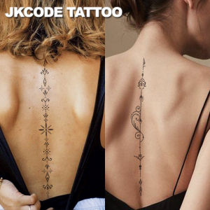 Spine Tattoo - Minimalist Design Semi-Permanent Tattoos - Eid Fashion Jewelry Leaf Minimalist Design - Barak Crescent Totem Eid Womens Long-Lasting Waterproof Tattoo Stickers for Hands and Feet - Body Art for 15 Days.