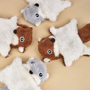 Durable Squeaky Plush Flying Squirrel Cat Toy with Crinkle Paper and Bell for Chewing Teething Puppy Pet Playtime