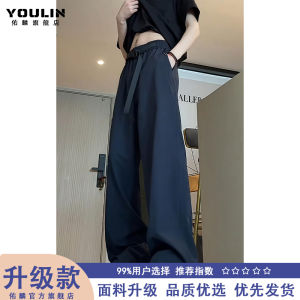 กางเกงลำลองชายผ้าไหมน้ำแข็งสีเขียวทหารทรงตรงแห้งเร็ว กางเกงขายาวทรงตรง กางเกงขายาวทรงตรง ฤดูร้อน 2025 แฟชั่น