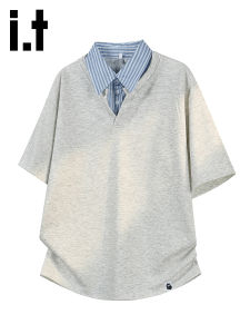 FINGERCROXX | Faux Layer Short Sleeve Polo Shirt Lightweight Loose Casual