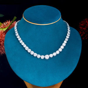 SEQUITO Top Grade Platinum Color Evening Banquet Jewelry Paved Setting Twinkling Round AAAAA Cubic Zirconia Stones Noble Women Choker Necklace for Dress Accessories SN029