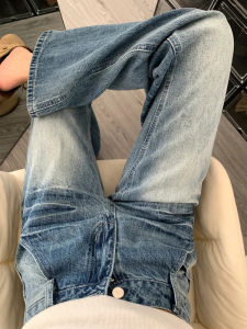 ย้อนยุค เอวต่ำ สไตล์อเมริกัน เดนิม กางเกงยีนส์ ผู้หญิง ฤดูใบไม้ร่วง ฤดูหนาว ลายรอยแตก พรางหุ่น ขาสูง ทันสมัย กางเกงลำลอง