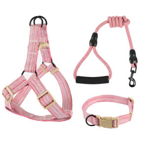 Three-piece Set Of Pet Dog Chest Strap Vest Dog Leash Explosion-proof Collar Outdoor Supplies Small Dog Walking Leash