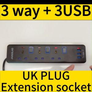3 WAY 3USB ports White  Black Singapore extension UK Plug socket 2 meter cable British Standard Lightning Protection Socket Surge Protection USB Power Strips 13A 3 pin British Wiring Strip multi Plug With switch with indicator light Overload protection接线板