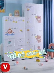 (Mẫu Mới) Tủ Nhựa Cao Cấp V-BABY T6 Có Ngăn Treo Cho Bé Có Khóa Hộc Tủ An Toàn Chắc Chắn