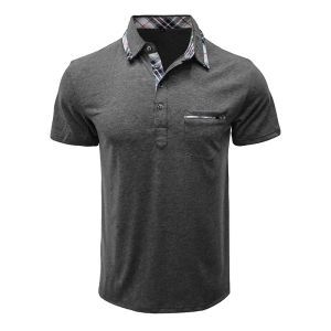 Mens Short Sleeve Polo Shirt Summer Cross-Border Fashion Plaid Edge Trimming T-Shirt Cotton Blend Slim Fit Youth Casual Wear