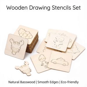 20pcs Montessori Kids Drawing Toys Wooden DIY Painting Stencils Educational Craft Puzzle Learning Toys for Kids Boys Girls Birth