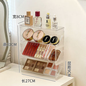 กล่องเก็บเครื่องสำอางอะคริลิค ชั้นวางของบนโต๊ะ ชั้นวางโชว์ อุปกรณ์จัดระเบียบแป้งพัฟ อายแชโดว์ แบบขั้นบันได อุปกรณ์ในห้องน้ำ