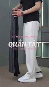 Quần âu namnữ form suông rộng SUN màu NÂU thiết kế nửa cạp chun quần basic dễ phối vải mềm mịn thoải mái khi mặc