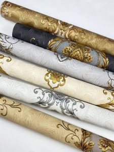 3D European Style Wall Paper Gold Brown Background for Hotel Karaoke Room Bedroom Living Room PVC Wallpaper with Flower Pattern