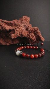 THE PATRIOT - Gelang Aesthetic Batu Kristal Akik Merah Red Garnet Giok Putih Asli Original Pria Wanita Keren Terbaru