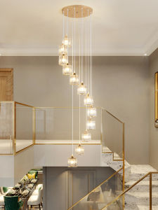 Elegant Long Chandelier Staircase Light Modern Minimalist Nordic Style Villa Loft Crystal Lamp for Double-Height Residential Stairwell